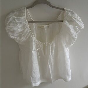 DôEN Women's Puff Sleeve White Linen Top